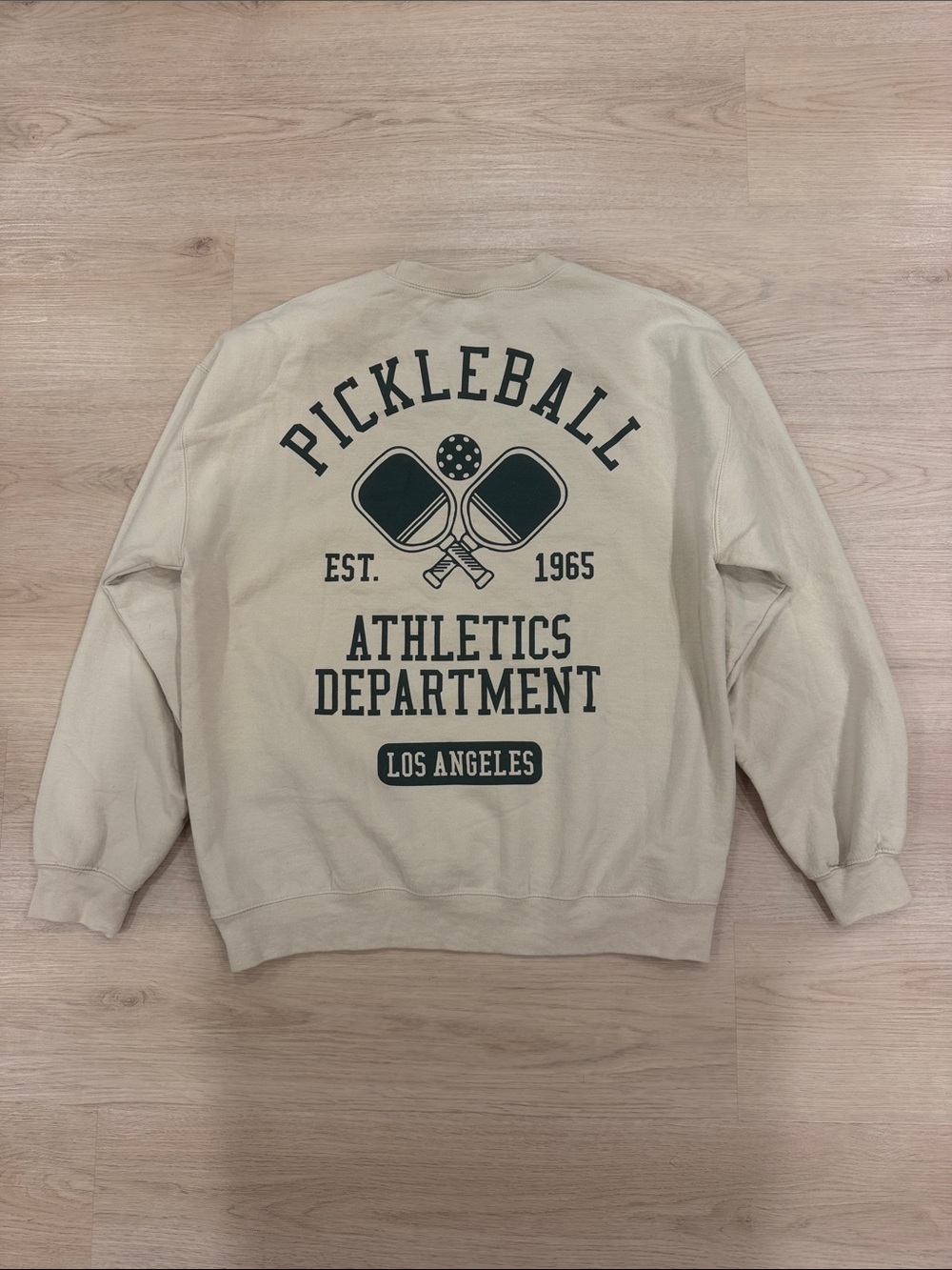 Strange Daze Large pickleball Athletics Department Cream Crewneck Sweatshirt